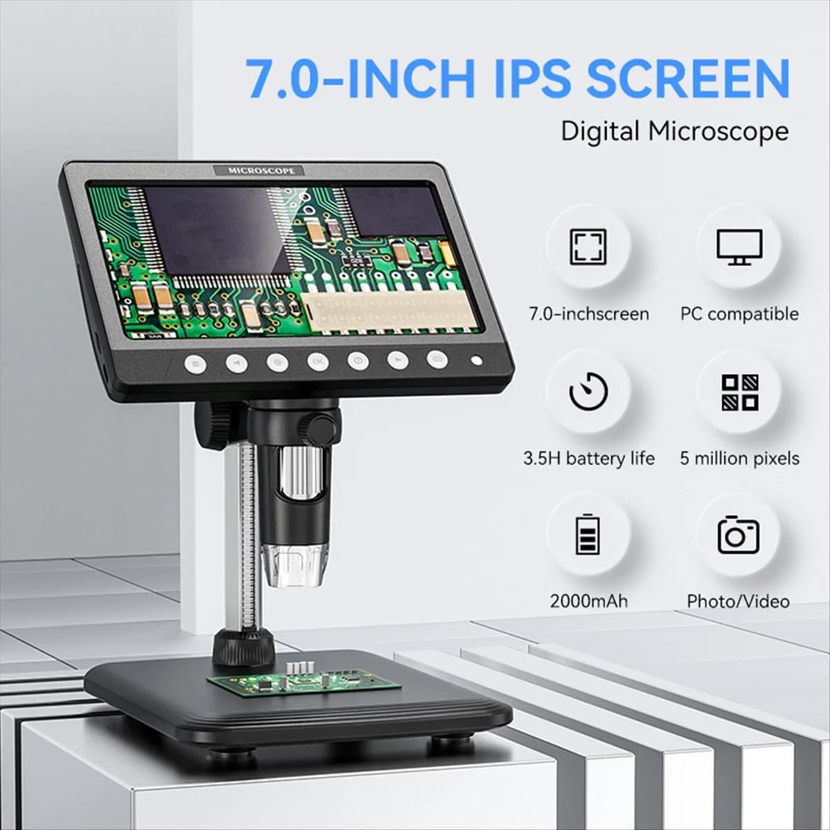 Microscopio digitale per monete CLCUV IPS 5MP 1200X Fotocamera con messa a fuoco ultrapreise Microscopio video 1080P 8 luci a LED per circuito stampato