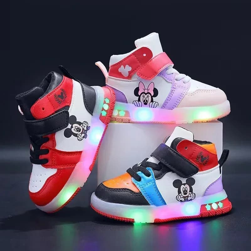 Disney Scarpe da ginnastica per bambini Ragazzi Ragazze Topolino Scarpe sportive leggere a led Scarpe da studente Gancio antiscivolo Scarpe da esterno per bambini Scarpe da basket