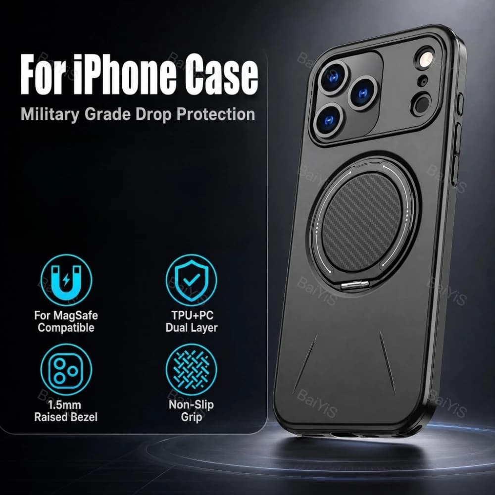 Magnetic Ring Stand Phone Case for iPhone Air 18 17 16 15 14 13 12 Pro Max Plus for Magsafe PC + TPU Drop Protection Cover