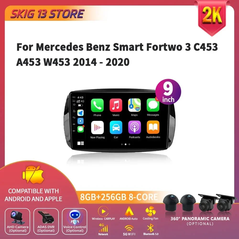 For Mercedes Benz Smart Fortwo 3 C453 A453 W453 2014 - 2020 Car Radio Wireless Carplay Multimedia Video Player Navigation DSP BT