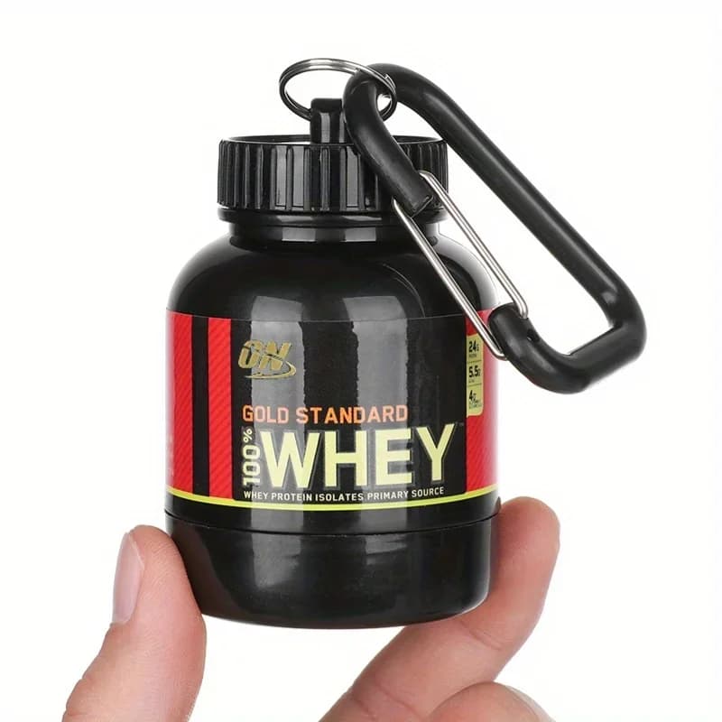 100ML Mini Portable Container for Powder Protein with Keychain, Funnel and Medicine Box, Small Water Cup for Open Sports