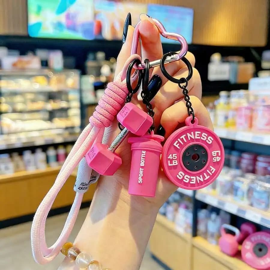 Fitness Keychain Set Dumbbell Weight Plate Sport Bottle Keychains For Women Men