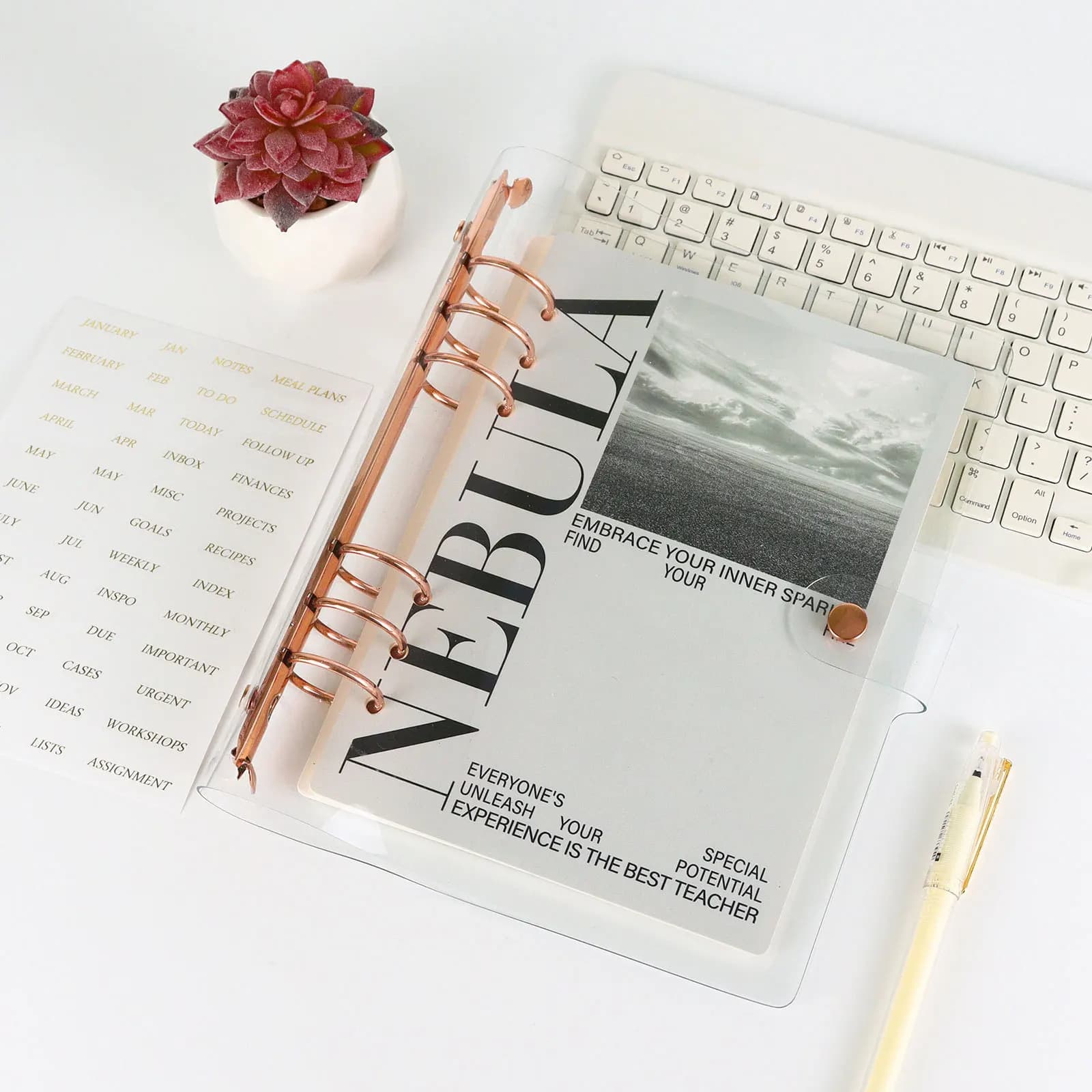Raccoglitore a fogli mobili in oro rosa A5 con copertina interna per quaderno, diario, pianificatore, forniture di cancelleria per ufficio