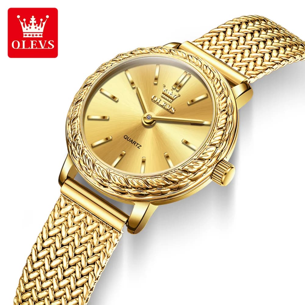 OLEVS New Women's Wrist Watch Fashion Simple Gold Mesh Stainless Steel Student Watches Waterproof Relogio Female