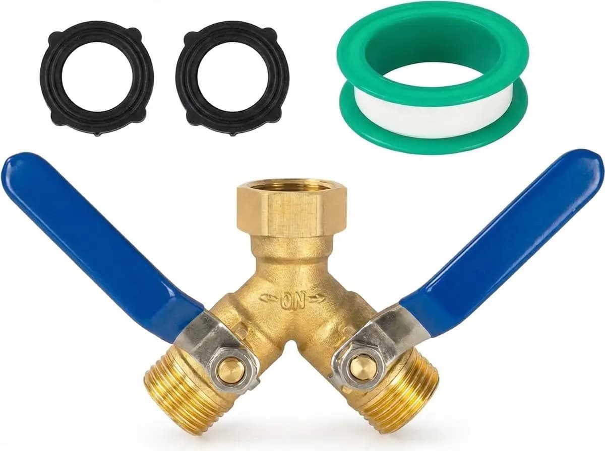 Valvola a Y a 2 vie in ottone per tubo da giardino, resistente, con manico lungo in acciaio inossidabile 304