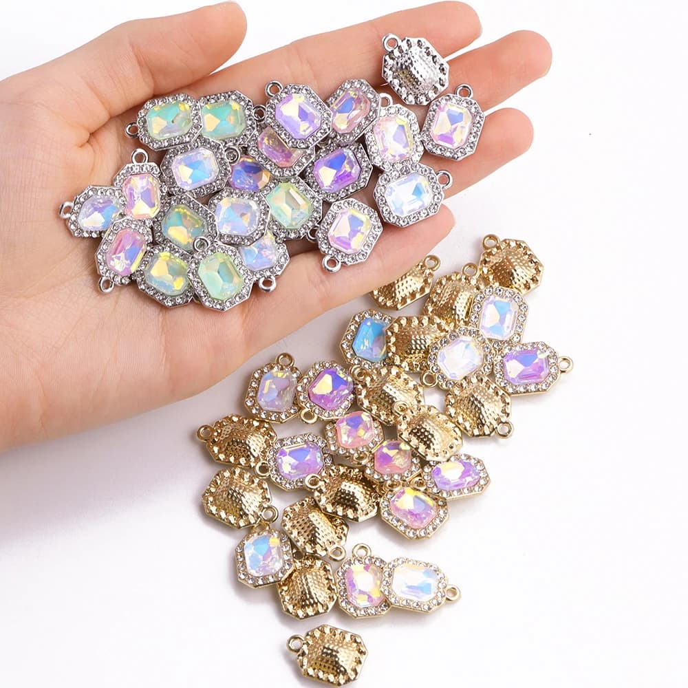 10Pcs Crystal Glass Alloy Zircon Pendant For Women's Bracelets Necklaces Making DIY Luxury Jewelry Accessories Charms Material