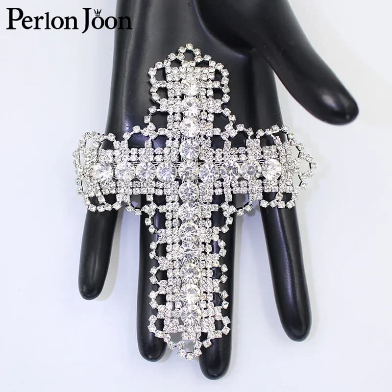 1PCS High quality glitter crystal cross glass patch DIY decoration for clothing wedding dress shoes rhinestone applique YHX080