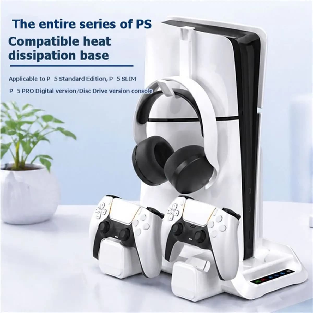 A72U For Slim/ Pro Cooling Stand with Headphone Hook LED Controller Charging Station 3-Gear Cooling Fan White