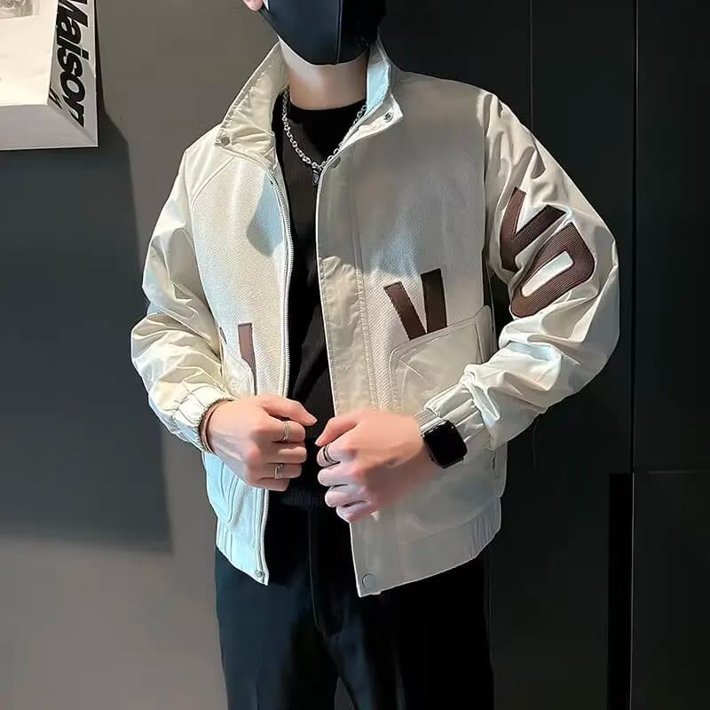 Casual Men's Stand Collar Jacket Coat Spring Autumn New Style Trendy Brand Handsome High-End Feeling Versatile Workwear Top