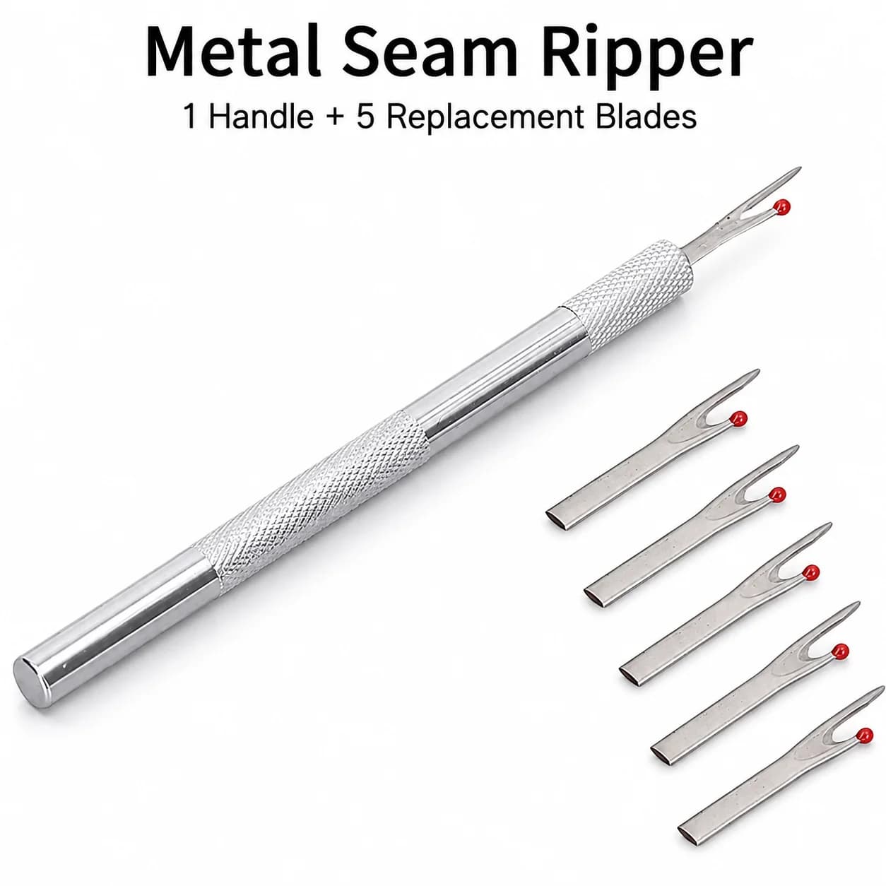Sewing Seam Cutter Metal Seam Ripper with 5Pcs Replacement Blade Handle Stitch Unpicker for Sewing Needlework DIY Craft