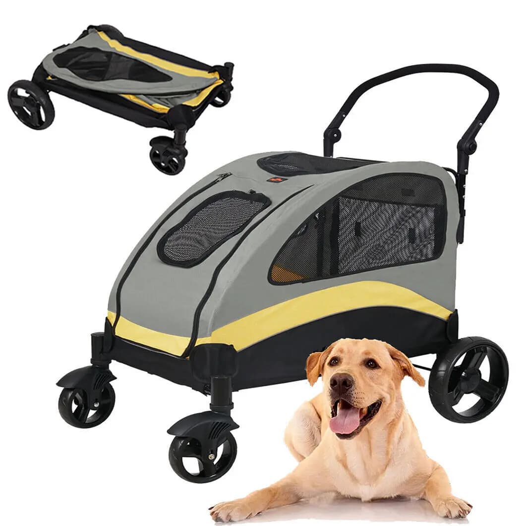 Passeggino per Cani Resistente con Doppia Porta, Carrello Trasporto Animali Domestici Pieghevole, Jogger 30 Pollici
