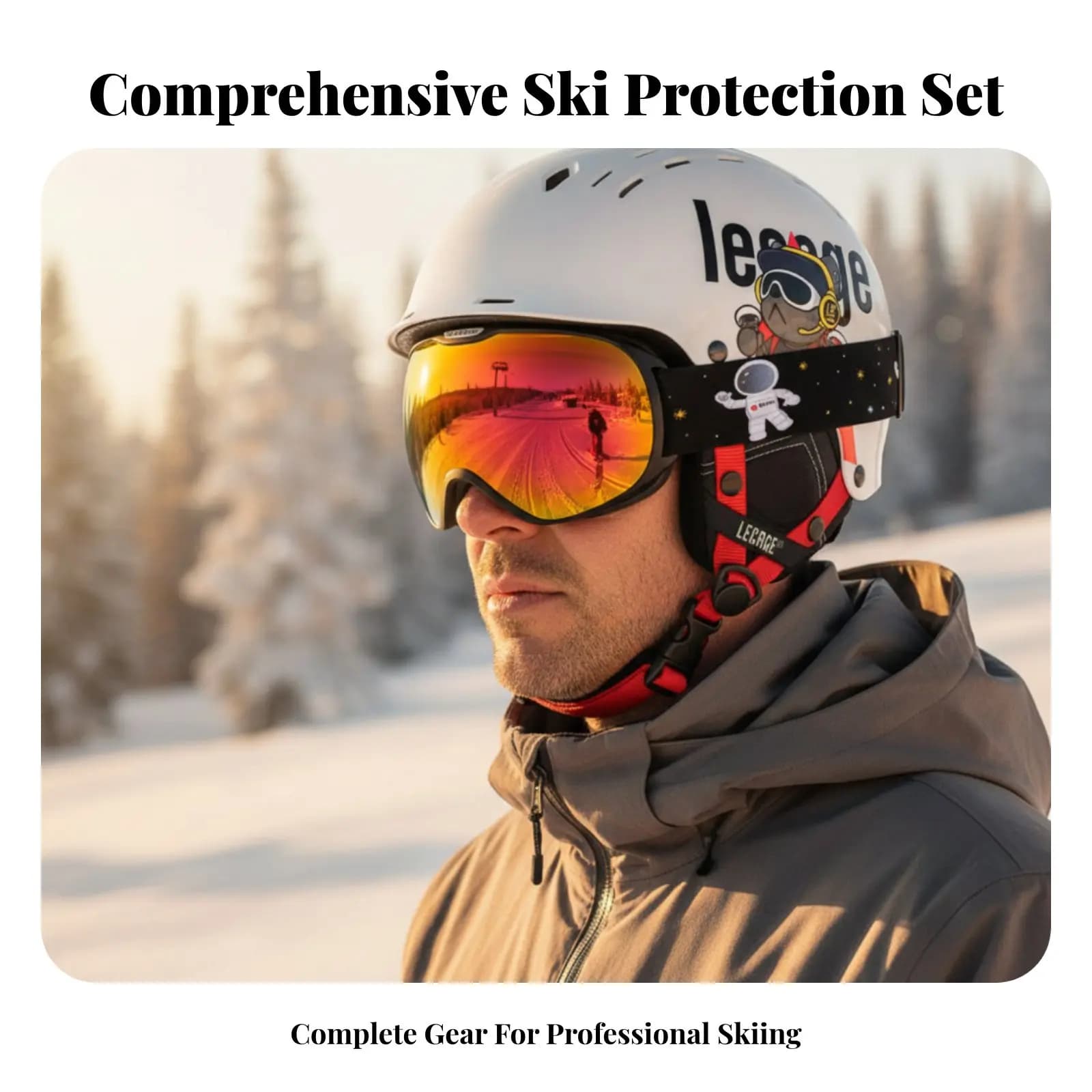 Casco Professionale Invernale, Casco da Sci, Occhiali Integrati, Unisex, Regolabile, Design Cartoon