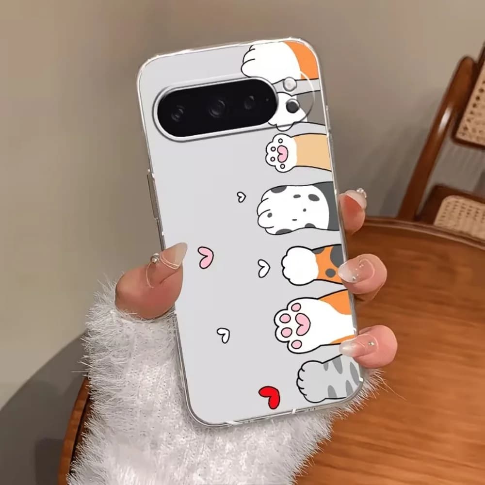Cartoon Cat Paw Print Crystal Clear Silicone Phone Case For Google Pixel 10 9 8 7 6 Pro XL 9a 8a 7a 6a Shock-Absorbing Cover