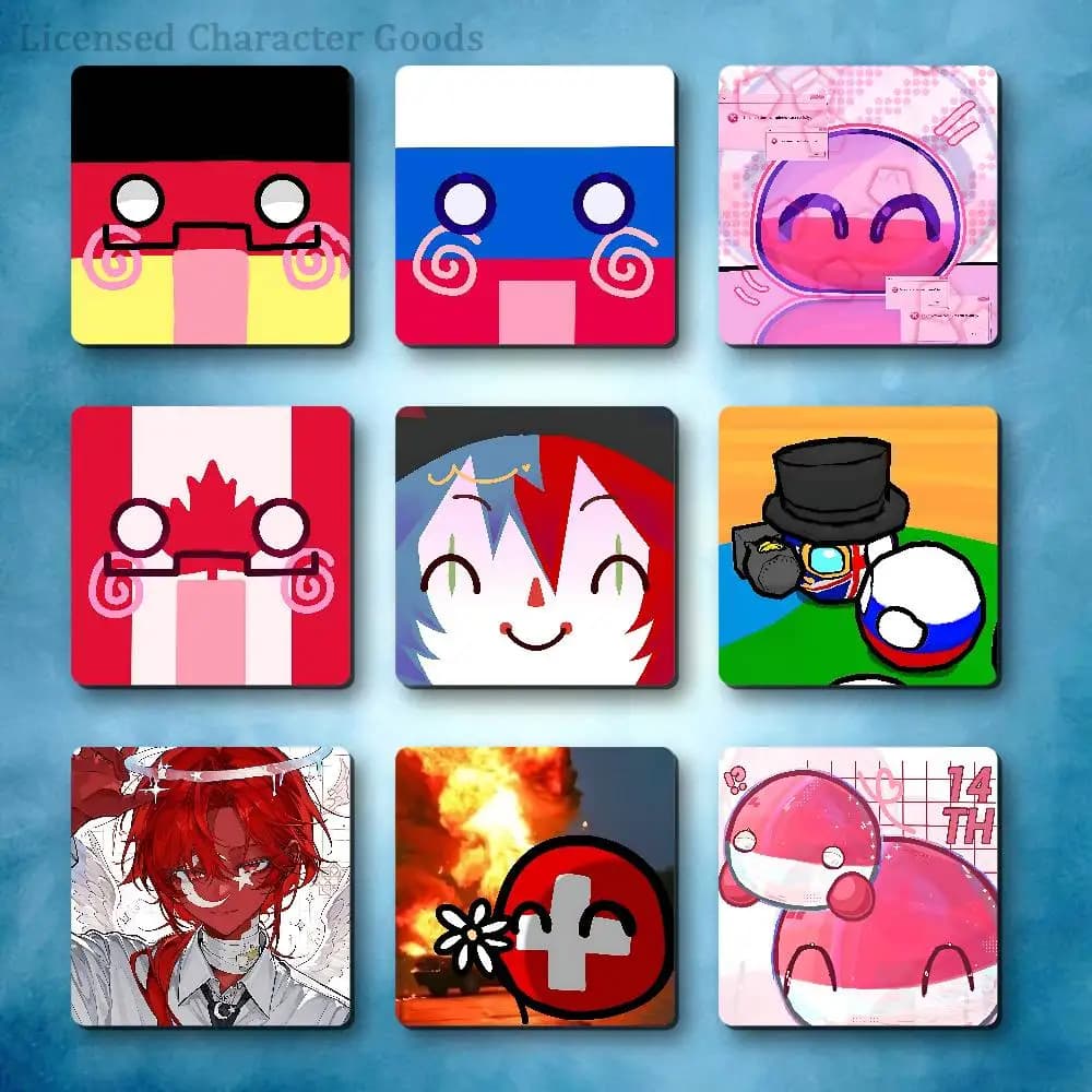 C-Countryballs P-Polandball Meme Refrigerator Magnets Square Tiles with Magnetic Sheets Printed for Decoration Collect 55mm