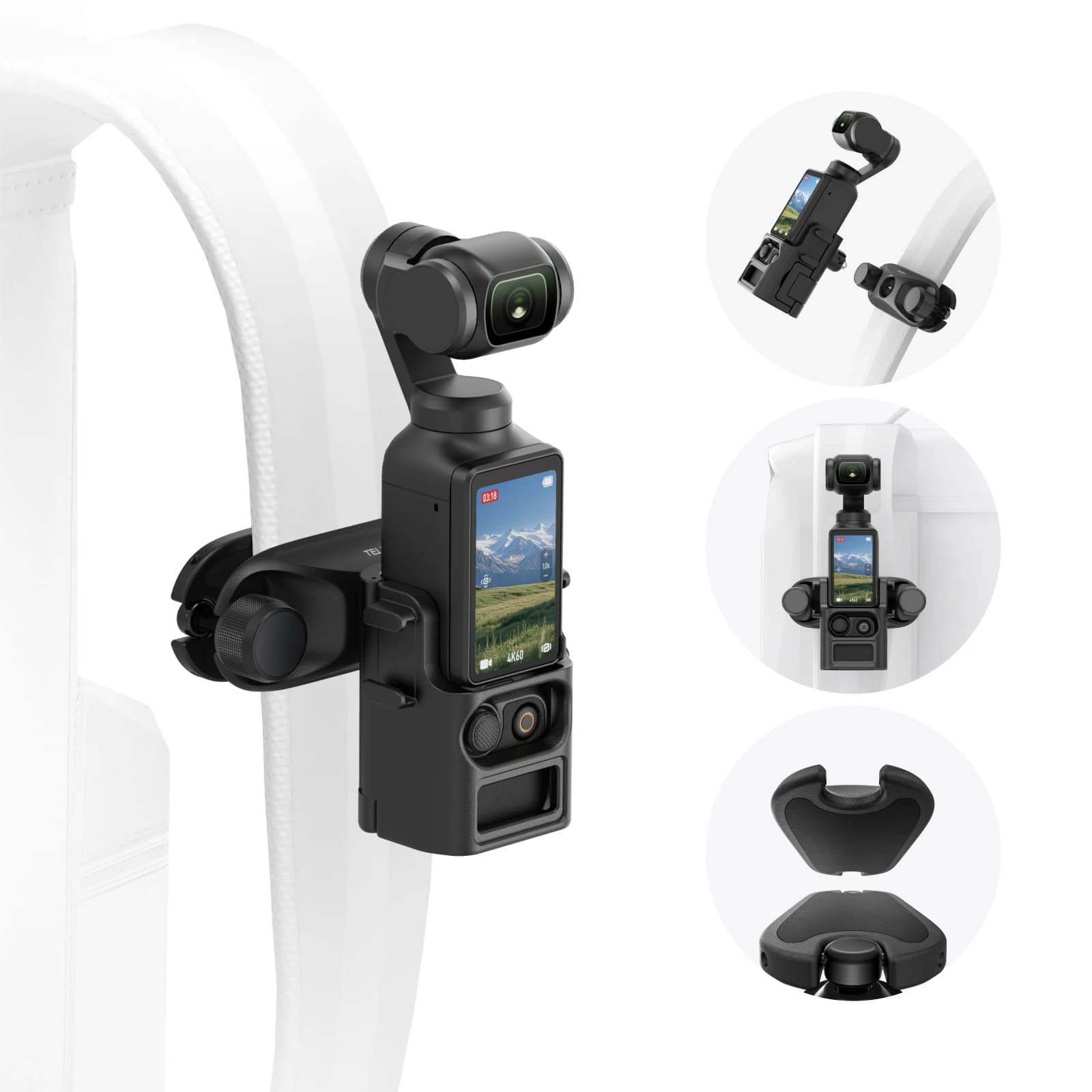 TELESIN per DJI Pocket 3 Supporto per fotocamera con supporto per zaino a sgancio rapido con interfaccia per slitta fredda ABS per fotocamera Pocket 3
