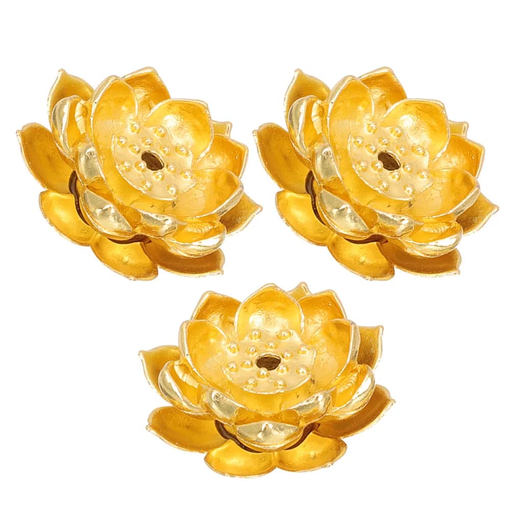 3Pcs Golden Lotus Incense Burner Set Copper Incense Holder Catcher for Sticks Cones Charcoal Resin Frankincense Copal Spiritual