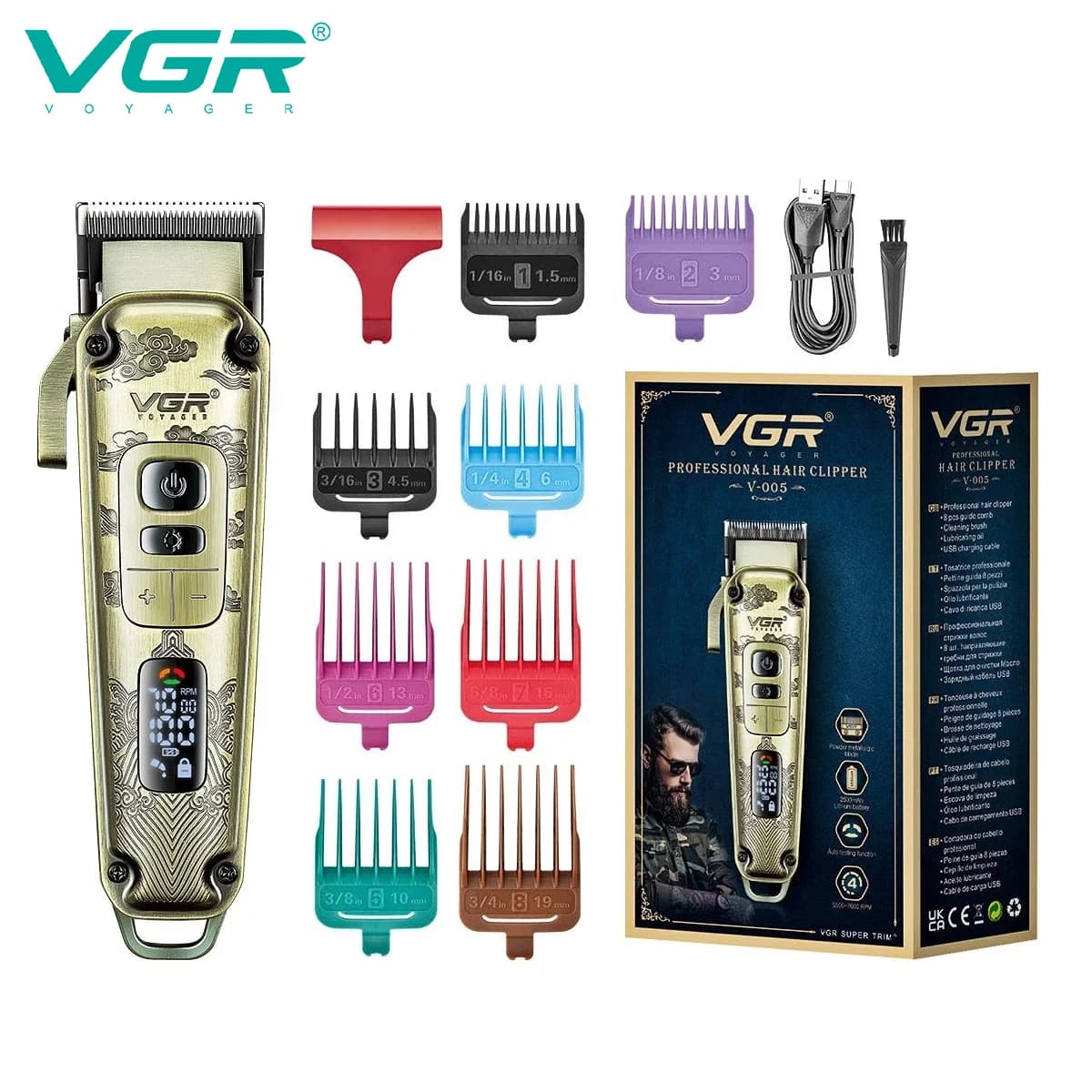 VGR 005 Electric Haircut Cutters Professional Haircut Cordless Trimmer Digital Display Haircuts for Men