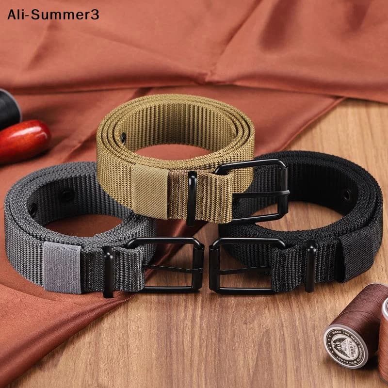 【S63】【AM3】Cintura da uomo in tela con fibbia ad ardiglione, cintura sportiva da esterno, cintura da donna alla moda con occhielli, cintura per jeans da uomo e donna