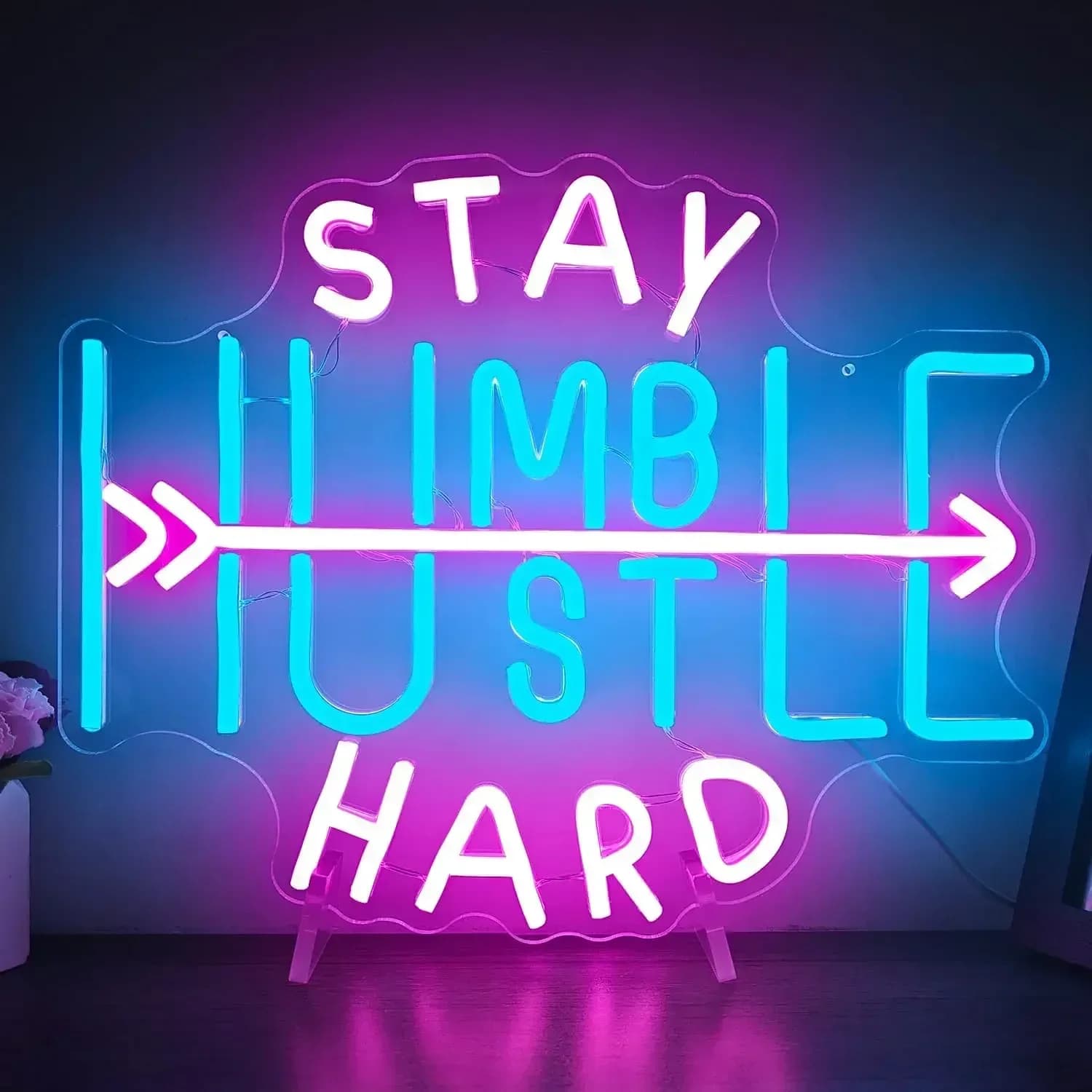 Insegna al Neon 'Humble Hustle' USB Dimmerabile, Luce LED al Neon per Palestra, Man Cave, Camera da Letto, Hotel, Negozio, Sala Giochi, Decorazione Murale per Feste
