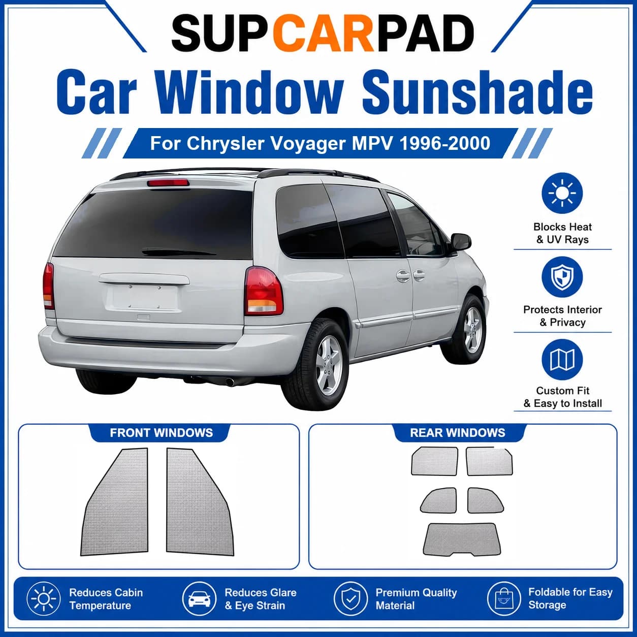 For Chrysler - Chrysler Voyager MPV 1996-2000 Full Set Car Window Sunshades UV Block Privacy Heat Insulated Foldable Car Curtain