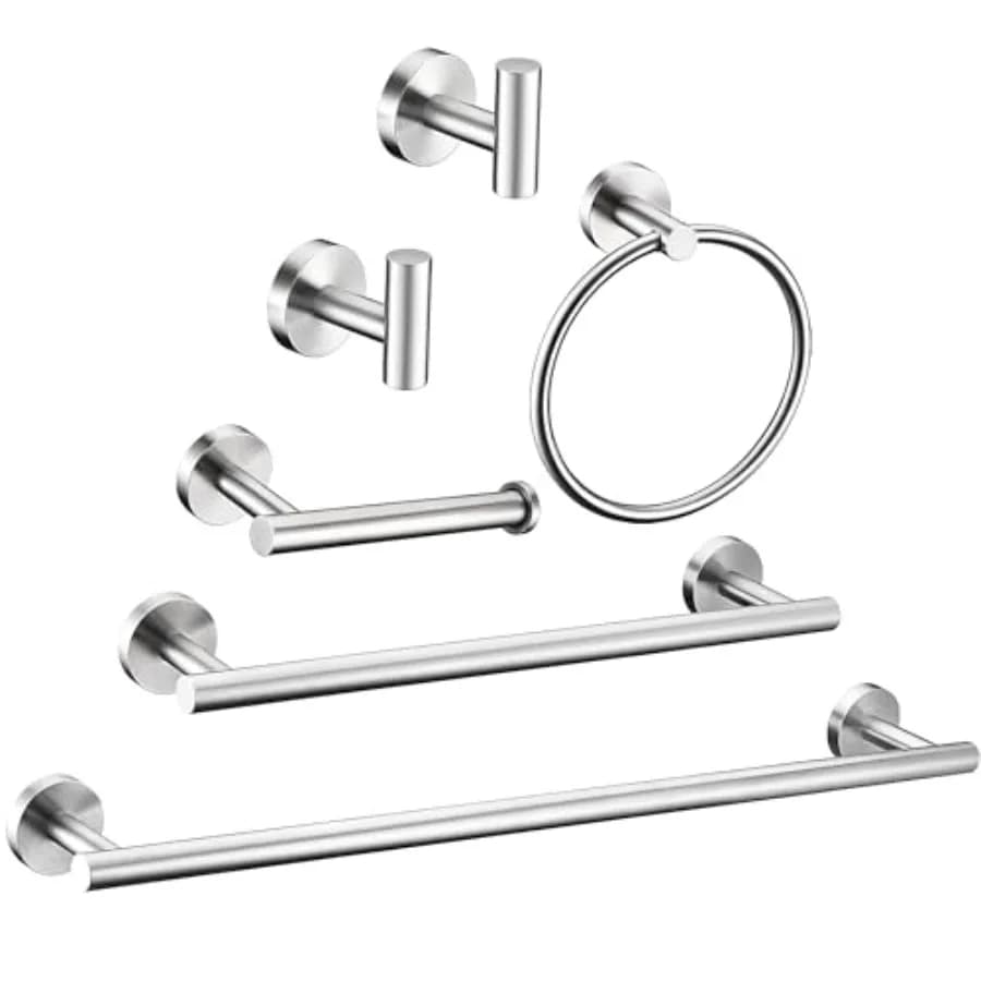 Set di 6 accessori per il bagno: anello portasciugamani da 16 e 23,6 pollici, portasciugamani rotondo, porta carta igienica argento, gancio per asciugamani