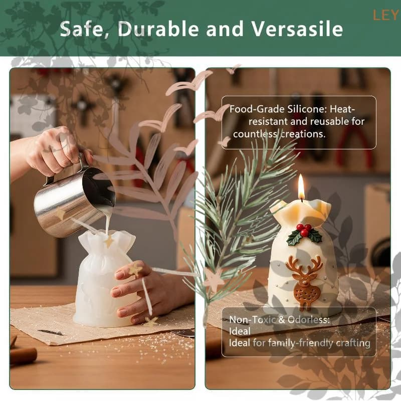 Reusable Santa Sack Silicone Mold Easy Release Design: DIY Candle Hanging Decor Xmas Festival Home Art Craft