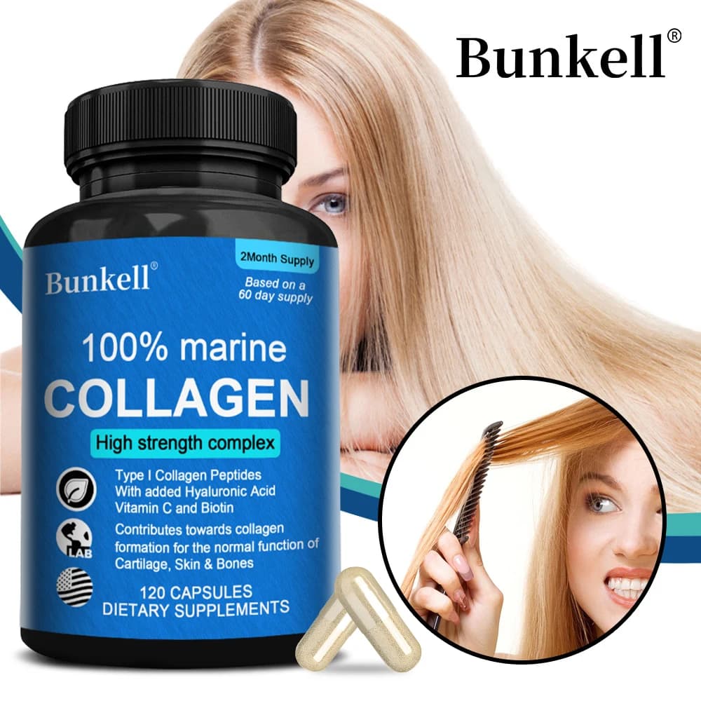 Marine Collagen with Hyaluronic Acid and Vitamin C for Skin, Hair and Nails Health, Promotes Collagen Formation, Food Supplement
