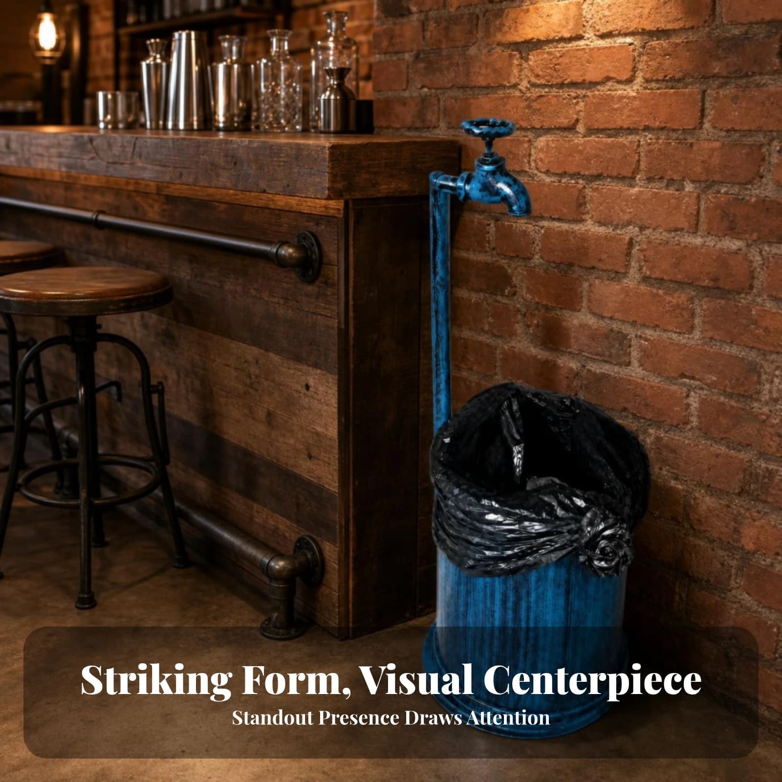 Retro Industrial Trash Bin Open-Top Faucet-Shaped Trash Bin Waste Basket Compact Size Household Storage for Restaurant, Bathroom