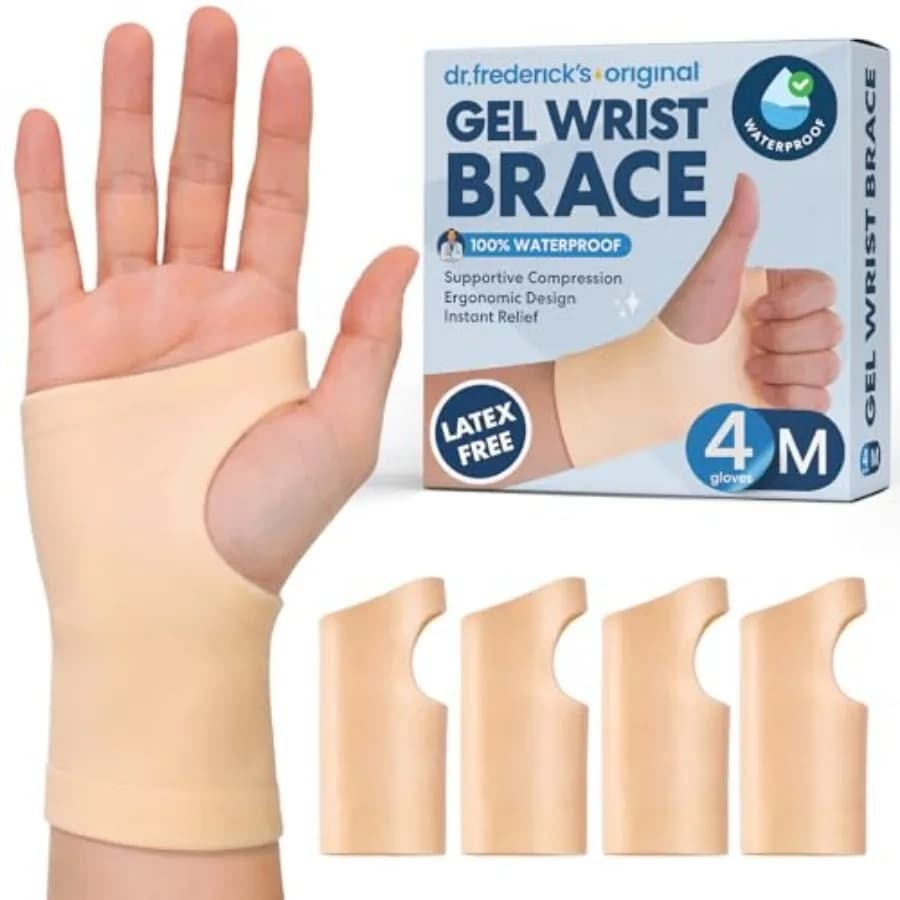 Gel Wrist Brace - 4 ct - Waterproof Fingerless Compression Sleeve - Mild Carpal Tunnel, Arthritis and Tendonitis Relief - Fits