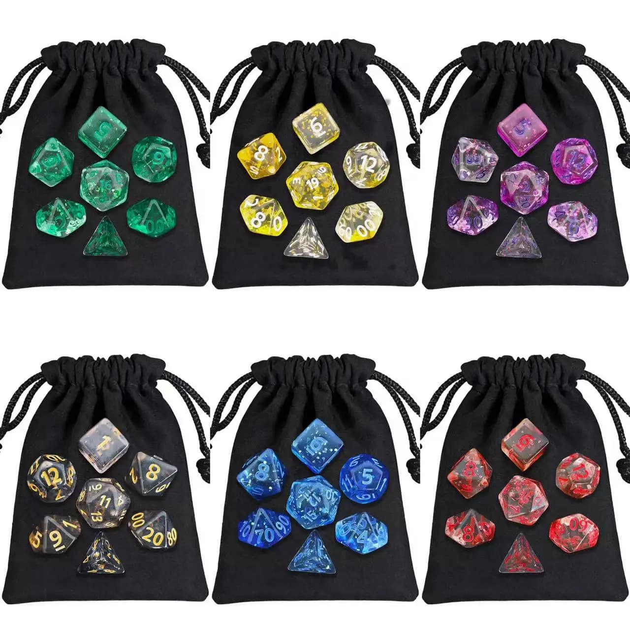 Set di 7 Dadi Poliedrici Trasparenti con Sacchetto con Cordoncino, Dadi DND per Dungeons and Dragons, TTRPG, MTG, Giochi di Ruolo