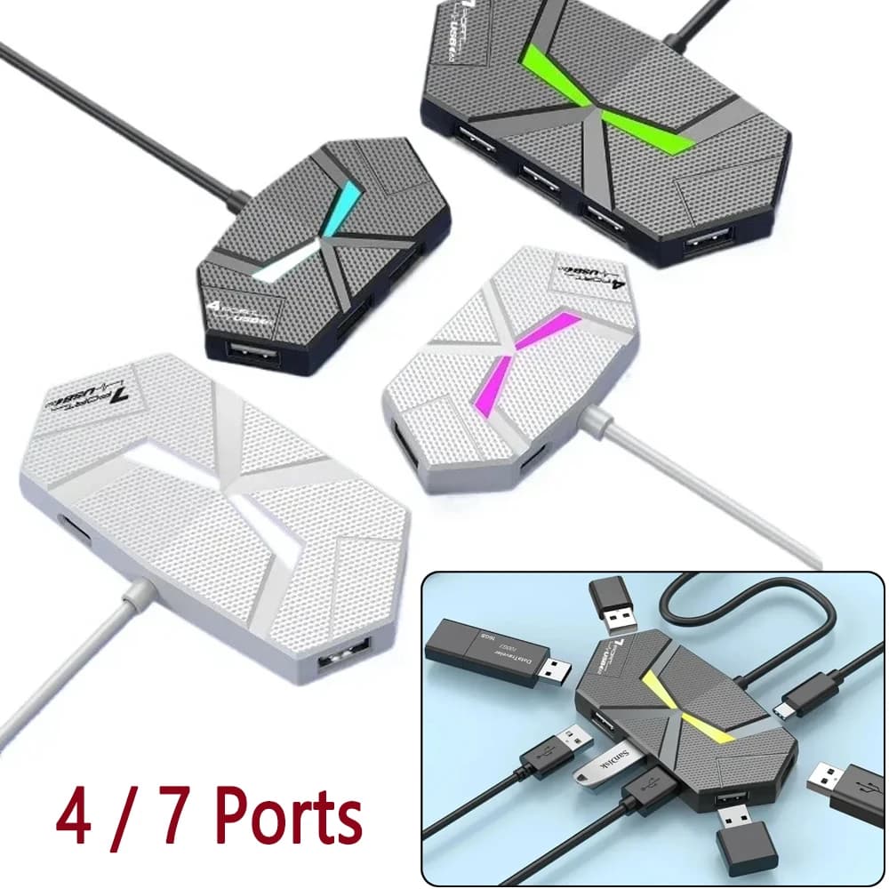 HUB da 0,6 cm/1,2 m Docking station USB a 4/7 porte Adattatore splitter USB USB 2.0 Trasferimento dati stabile TYPE-C per PC portatile