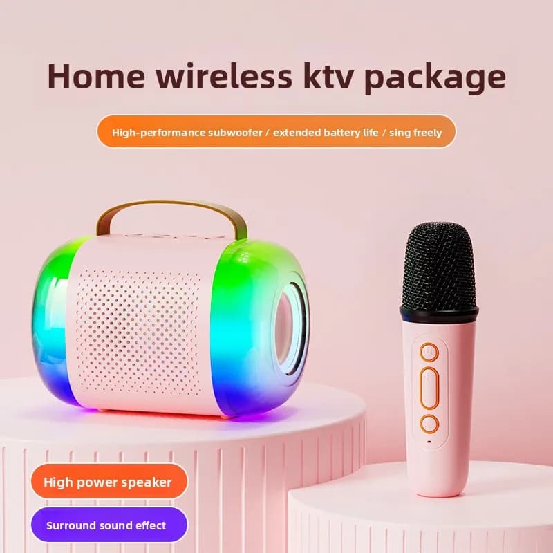 Set Microfono e Altoparlante Wireless Portatile Mini per Bambini - Sistema Audio Karaoke per Casa con Microfono Integrato