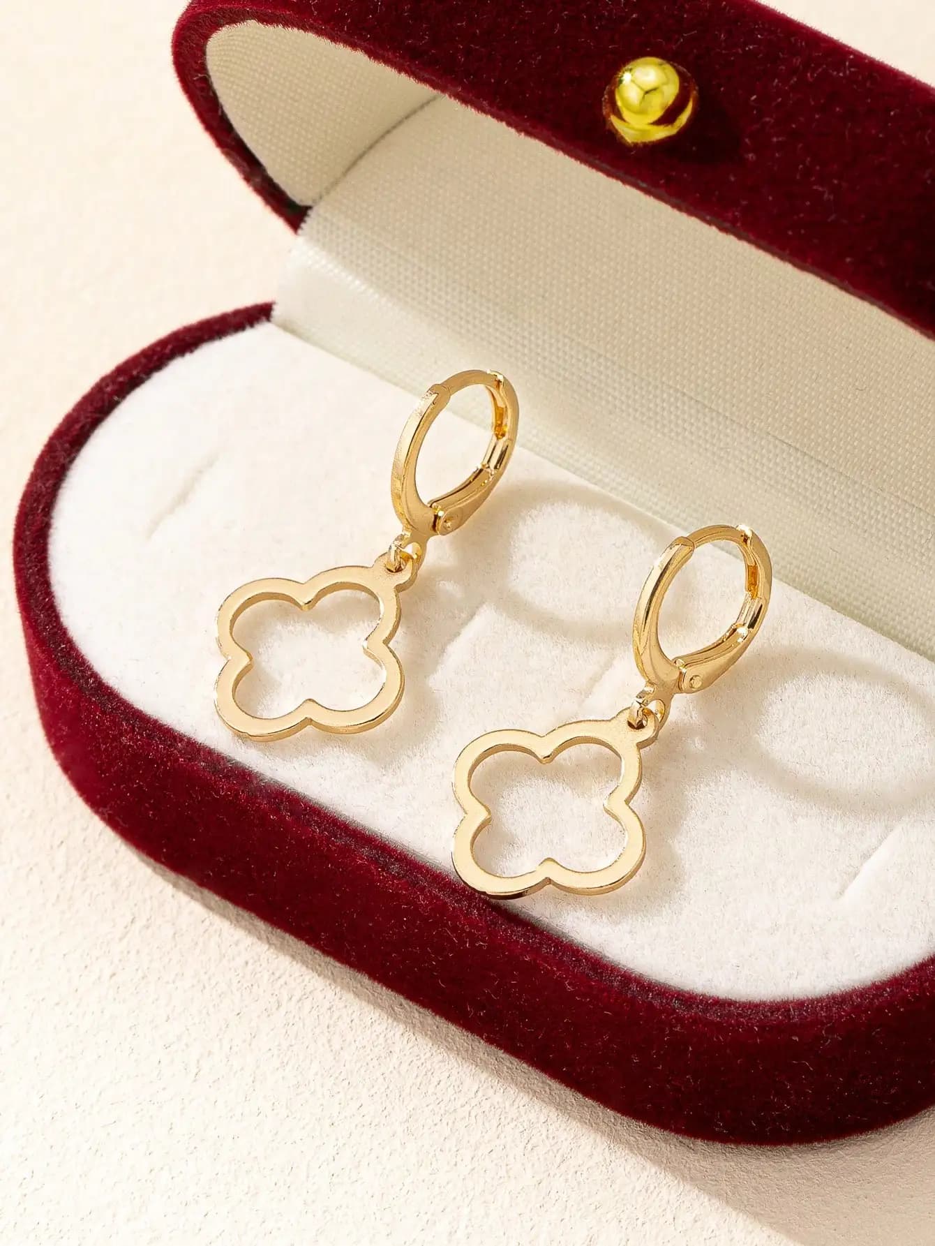 Diamond Earrings Gold perforated for Women, Elegant Round Earrings with Lucky Charm