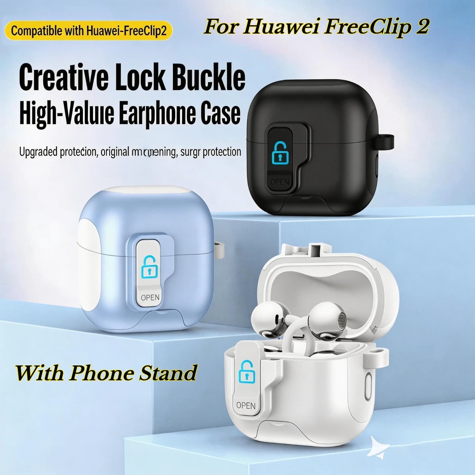 Custodia di lusso con supporto per auricolari Huawei FreeClip 2, compatibile con il supporto per telefono Huawei FreeClip2