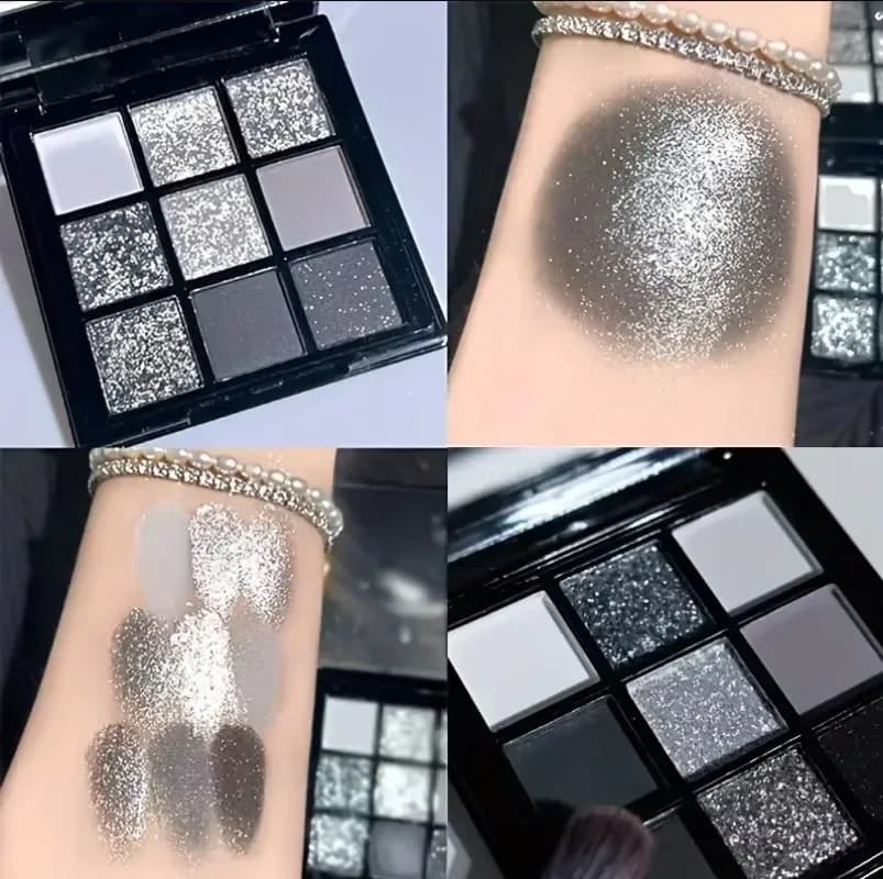 9 colori Punk Smokey Matte Glitter Eyeshadow Palette Shimmer Ombretto Strumenti per il trucco Cool Toned Grigio Nero Eye Pigment Palette