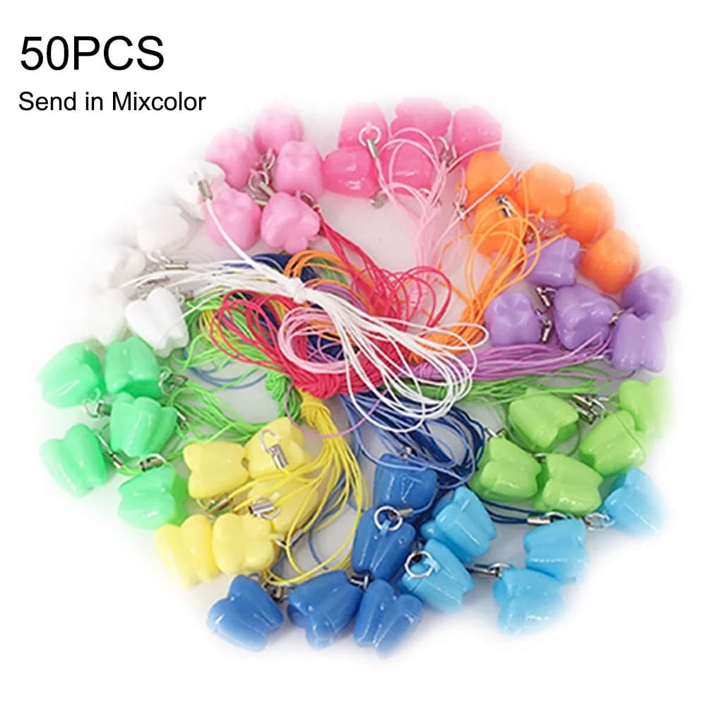 50PCS Tooth Necklace Boxes for Lost Teeth Organizer Cute Plastic Toddler Milk Teeth Storage Case Colorful