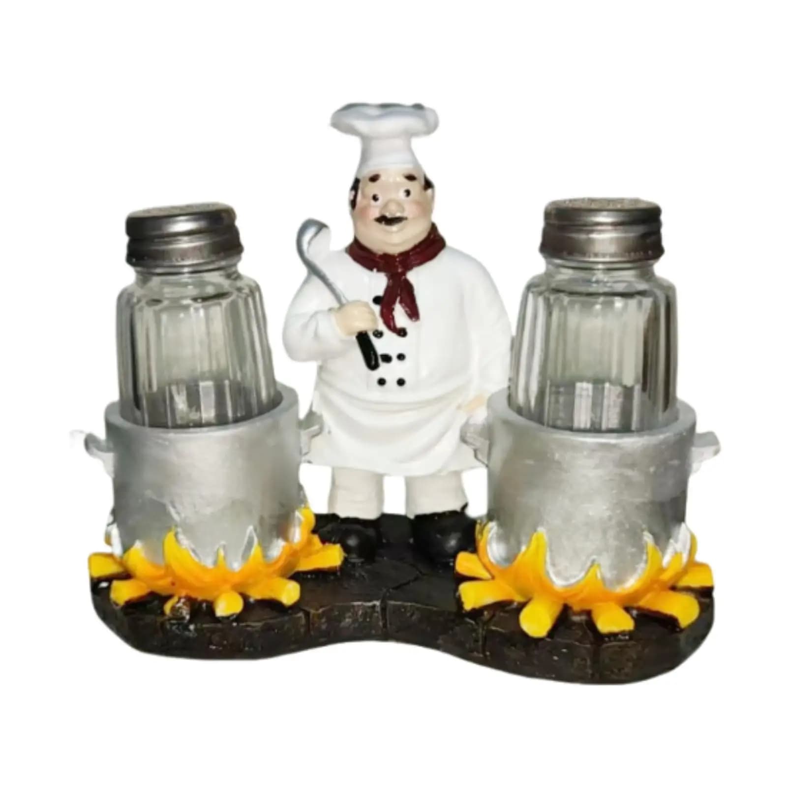 Set di Portapepe e Sale in Resina Ricaricabile, Decorativo, con Statuetta di Chef e Contenitori per Pepe, per Cucina, Panetteria e Hobbisti
