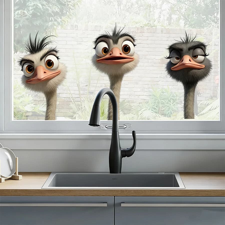 3 ostrich-shaped window stickers, static stickers for children's room, kitchen, bathroom, glass stickers, removable, reusable, without glue