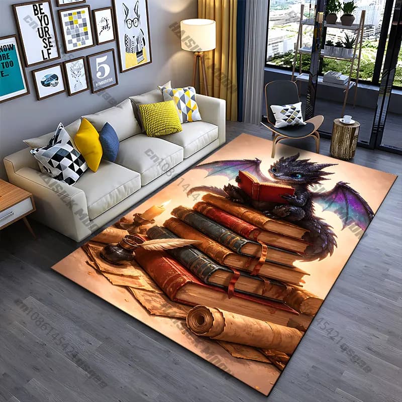 Curious dragon reading books carpet Yoga living room room decor children's crawling mat doormat area rug games mat