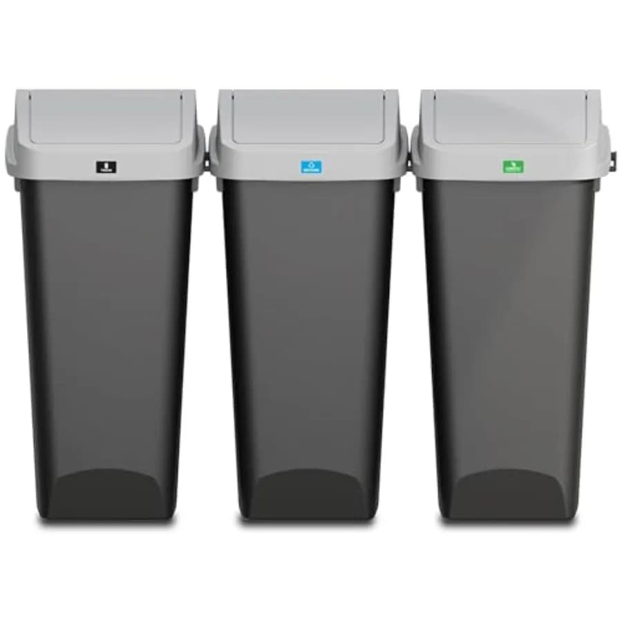 12 Gallon Trash Can with Clorox Odor Protection, 3 Pack Linkable Waste and Recycling Bin with Swing Top and Lift Up Lid, for Ki