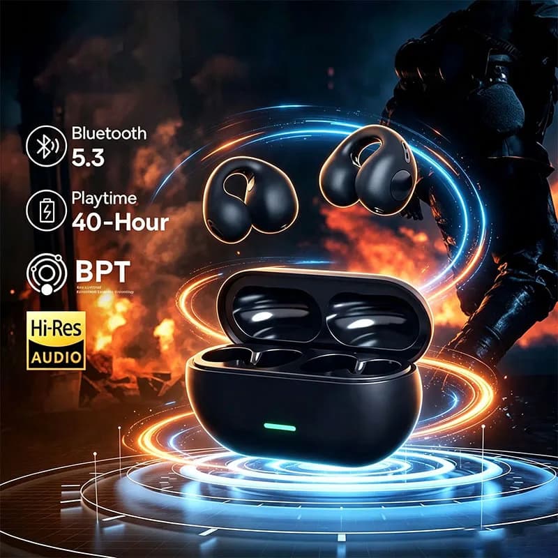 T75 OWS Clip‑Ear Bone Conduction Headphones Bluetooth 5.3 Wireless Earbuds ENC Noise Cancelling HD Call HiFi Stereo Sports
