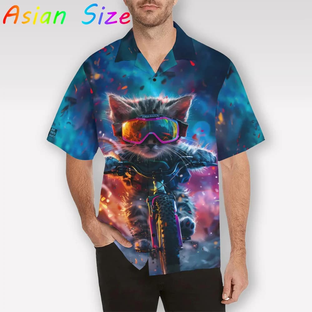 Camicie Hawaiane 2025 con Stampa 3D di Animali e Motivi Biker, Camicie da Spiaggia alla Moda per Uomo e Donna, Divertenti Bluse Unisex con Grafiche di Procioni e Gatti
