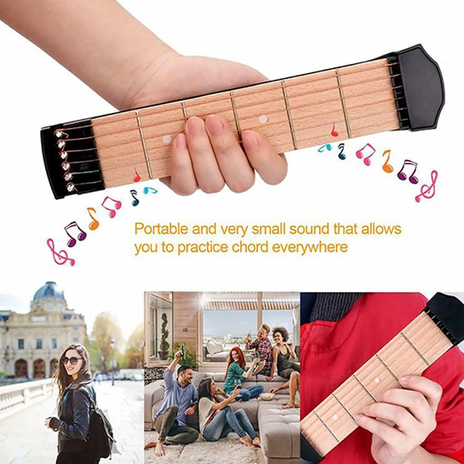 Pocket Guitar Practice With 2 Picks 6-Fret Portable Training Learning System Pocket Guitar Chord Beginner Trainer For Adults Men