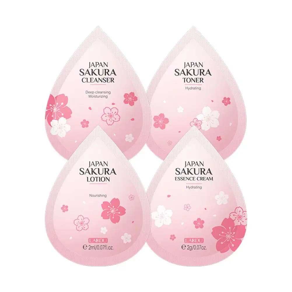 Set da Viaggio Laikou Sakura per la Cura della Pelle - Detergente+Tonico+Lozione+Crema+Siero Idratante e Nutriente per Donne