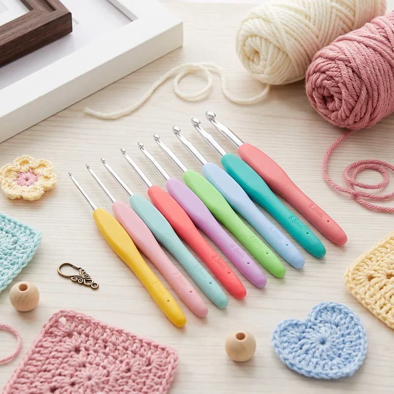 9 Pcs Single Head Crochet Hook Aluminum Oxide Soft Handle Crochet Hooks for Knitting Sweaters, Handmade DIY Tools