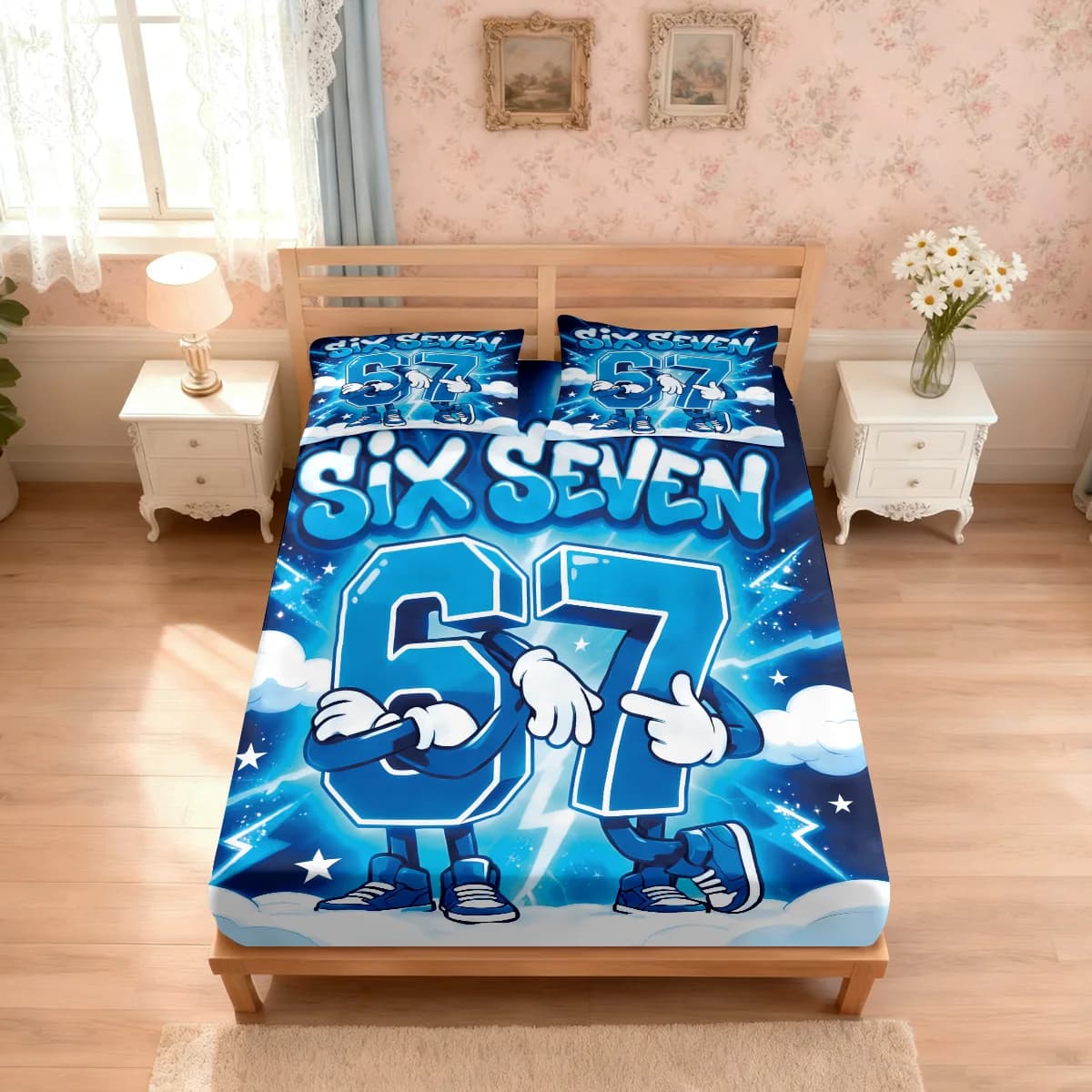 Set of 3 Pieces Sheets with 67 Elements Fun Stamps, Multi-Misura Comfortable Bedcover, Bedroom Decoration