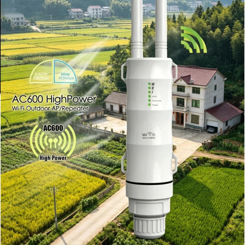 Ripetitore WiFi Esterno ad Alta Potenza AC600, Router AP Dual Band 2.4G 5Ghz, Extender a Lungo Raggio con POE e Protezione da Fulmini Integrata