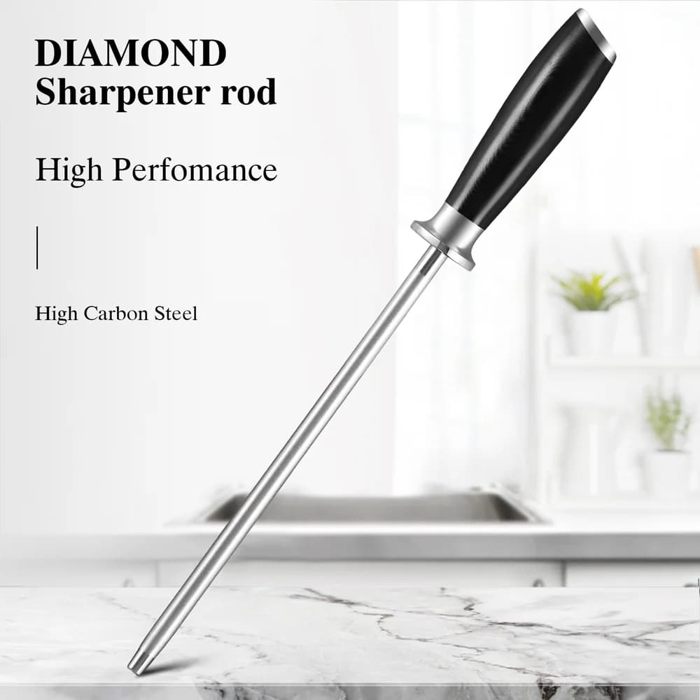 TURWHO 9 "High Carbon Steel Durable Rod Grinding Knife Blades Diamond Knife 23cm Kitchen Tool