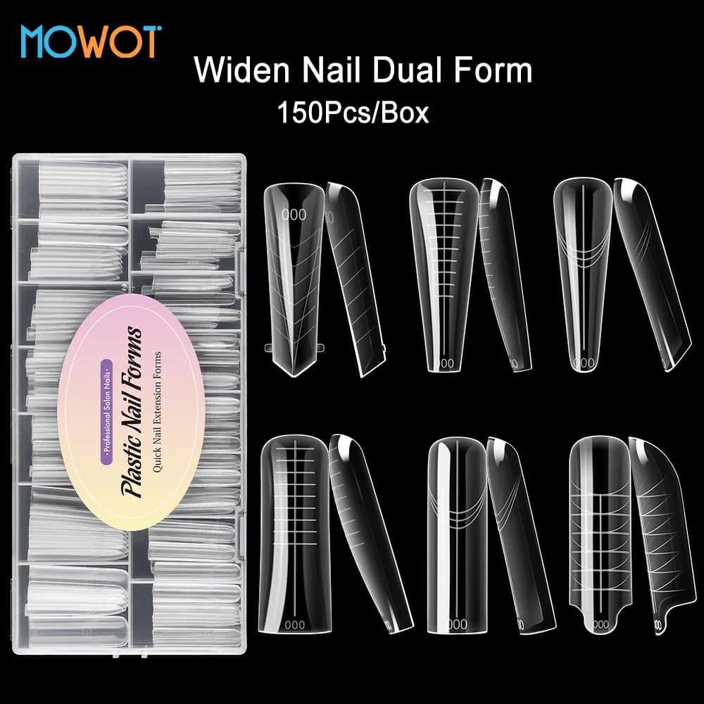 MOWOT 150 pz/scatola Allargare Unghie Doppie Forme Quadrate Bara Costruzione Rapida Stampo Gel Estensione Del Chiodo Copertura Completa Forme Superiore Strumenti per Manicure