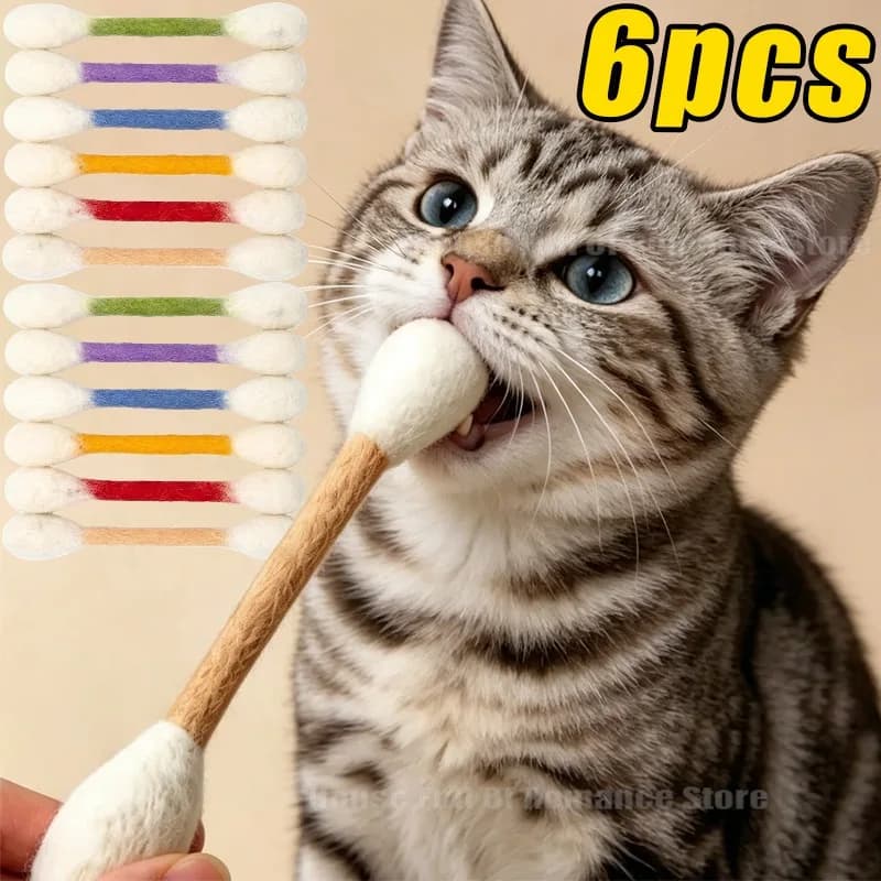 1/3/6Pcs Oversized Cotton Swab Cat Anti-Boredom Durable Cat Teething Chew Soft Texture Lightweight Kitten Chew Dental Cleaning